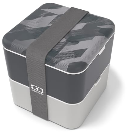 monbento - Lunch box MB Square graphic Dimensions - Grande Bento Box Hermétique 2 Compartiments - Idéal pour Travail Pique-nique - Sans BPA et Durable - Made in France