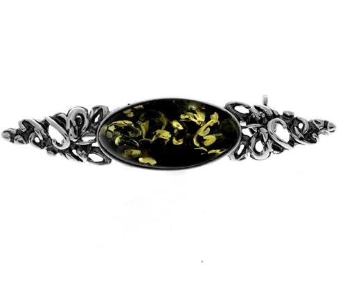 SilverAmber Jewellery Großbritannien – Echte grüne baltische Bernstein & 925 Sterling Silber klassische keltische Brosche/Anstecknadel – GL817G