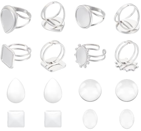 UNICRAFTALE 8 Set 4 Stile Fingerring Rohlinge Ringlünetten Rohlinge Edelstahl Verstellbare Leere Cabochon Ringeinstellungen Ringe Basis Kit Cabochon Basis Ringbasis Zubehör Für Die Ringherstellung
