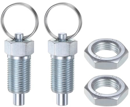 QUARKZMAN 2 Piezas de Pasador de Resorte con Anillo de Extracción Rosca M16*1.5 Longitud 0.96 Pasador Diámetro 8Mm Cabeza Plana Acero al Carbono Retráctil No Bloqueable