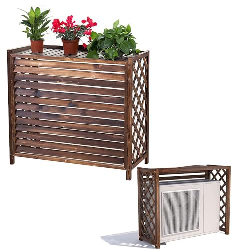 Cache Climatiseur en Bois Massif, Couverture De Climatiseur D'extérieur, Étagère De Support De Fleur De Couverture De Climatiseur décorati, Ventilation/Protection Solaire/Protection Contre La Pluie (