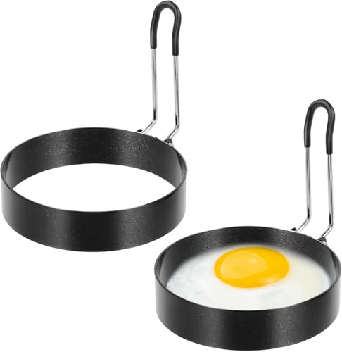 Anillos de huevo antiadherentes de acero inoxidable para freír huevos, panqueques, moldeador circular de bollos redondos, plancha para muffins ingleses para acampar, paquete de 2