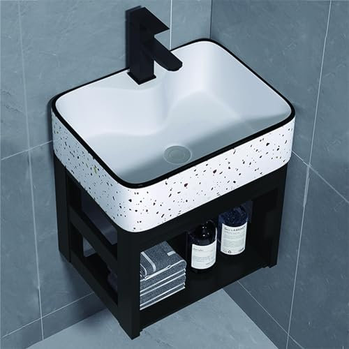 Vasca da bagno o lavelli da cucina，lavatoio con mobile，lavatoio ceramica，lavandino piccolo，Con valvola ad angolo caldo e freddo, con staffa in acciaio inossidabile, adatta per bagno, toilette, ristora