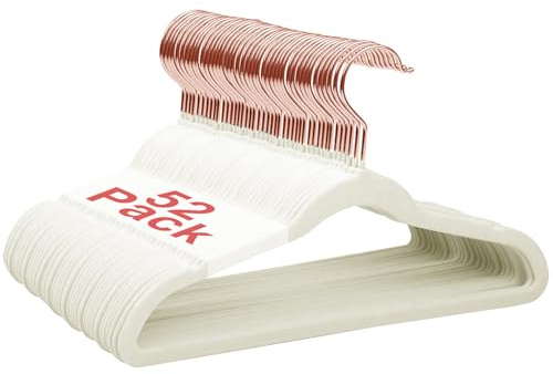 Wellong Lot de 52 cintres antidérapants en velours pour bébés, 28 cm, crochets dorés rose crème