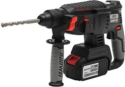 SOLOCJNL Martello perforatore a batteria, 1200 W, trapano elettrico 2 Joule, 5 punte con caricatore e trapano a percussione a batteria, strumento multifunzione