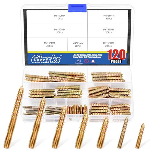 Glarks 120 ensembles de boulons de suspension M4 M6 25mm 30mm 35mm 40mm 50mm 60mm longue tête simple boulons à double tête vis autotaraudeuses connexion bois clous