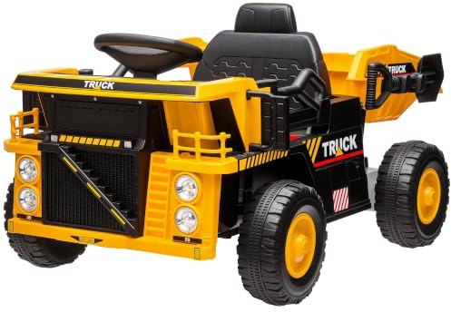 AIYAPLAY Elektrischer Traktor mit Schaufel, 12 V, für 3-5 Jahre, Gelb | Kinder Aufsitztraktor, Selbstfahrend, Kinder Elektroauto mit MP3 Funktion, Kinderfahrzeug mit Scheinwerfer, 3-6 km/h