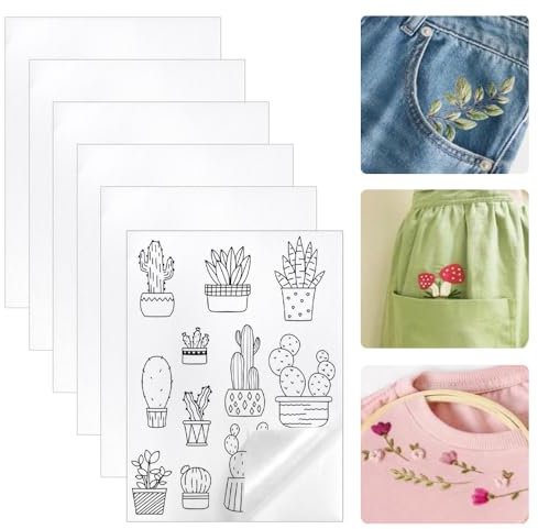 KYYGKY 6PCS 30x21cm Stickvlies Wasserlöslich Selbstklebend Stickpapier Wasserlöslich Bedruckt Stickfolie Wasserlöslich Wasserlösliches Stickvlies Wasserlösliches Stickpapier für Druckbar Oder DIY