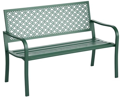 Outsunny Banc de Jardin Dossier Motif Floral 2 Personnes 240 kg Vert Foncé