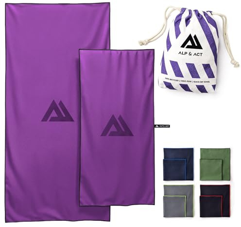 ALP & ACT Toallas de Microfibra Set de 2-100% recicladas - Extra COMPACTAS y ultraligeras - 150x70 cm + 100x50 cm - Toalla de Viaje, de Playa y para Deporte - Paños Incluye Bolsa - Rosa