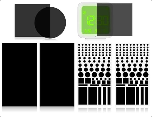 Emezddo 4 Blätter LED Licht Dimmer Folie,Selbstklebend Dimmen 50%~80% Abdunklungsfolie Aufkleber,Verdunkelungsaufkleber mit 100 Formen,verwendet für Lichtwecker Router Elektronikgeräte