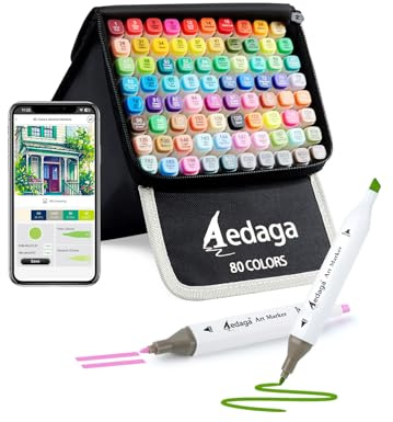 AEDAGA Pennarelli a forma di alcol a 80 colori, pennarelli alcolici a doppia punta e custodia con supporto per adulti e bambini, pennarelli ad alcol per pittura, schizzi e disegno