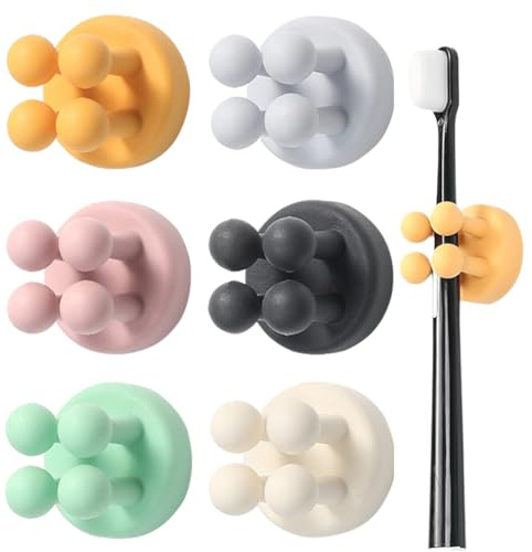 6 Pièces Porte Brosse à Dents Mural, Supports de Brosse à Dents en Silicone Multifonction pour Rasoir, Étanche, pour Mur ou Verre, pour Suspendre Salle de Bain, Cuisine, Salon, Bureau (Couleur)