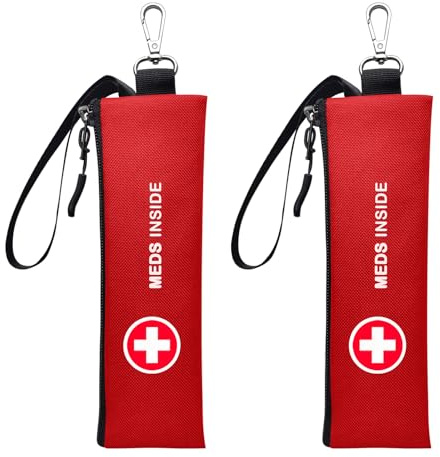 Klyrith 2 stycken EpiPen, medicinsk bärväska, isolerad liten nödväska, YKK-dragkedja, karbinhake, lätt att märka, röd, röd, Fashion