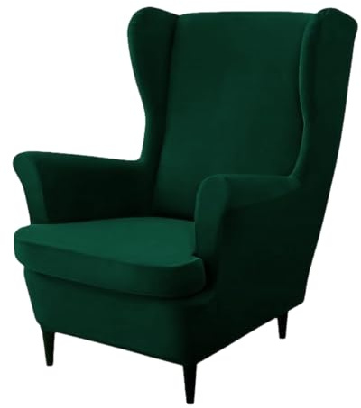 Domidekor Ohrensessel Überzug – Sesselschoner Grün – Sesselbezug Stretch - Strandmon Sessel Bezug – Sesselhusse Elastisch Samt Velour Schmutzabweisend - Oeko-Tex 100