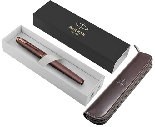 Parker IM Monochrom-Füllfederhalter, burgunderrotes Finish und Zierteile, mittlere Spitze, blaue Tinte, Geschenkbox + elegantes Markenetui