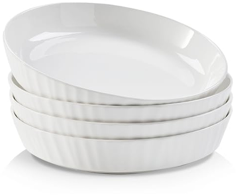 mehrido Keramik Pastateller, 4er Set Suppenteller Spaghetti Teller Salatteller Servierteller, 21 cm 800ml Porzellan Teller, Tiefe Bowl Schüssel für Pasta Salat Obst