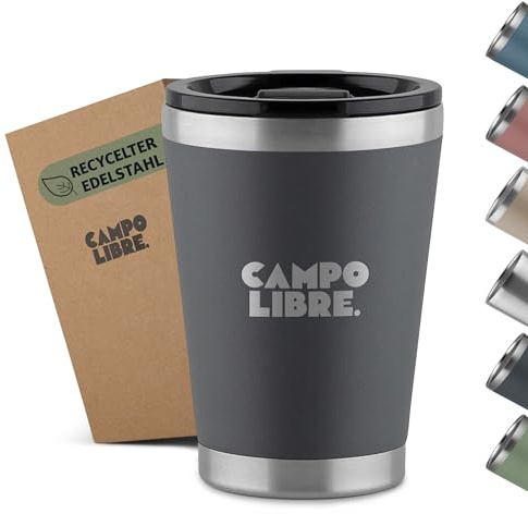 Campo Libre.® Bono I Thermobecher mit verschließbarem Deckel I Campingbecher 350ml I Thermosbecher I Perfekt als Teebecher to-go oder Coffee to-go Becher I Kaffeebecher thermo, Grey