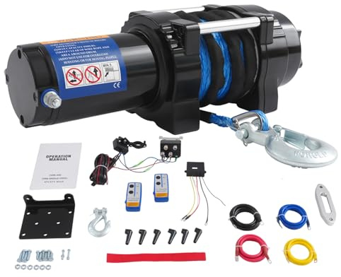 Verricello elettrico 12 V con telecomando, verricello elettrico con funzione di blocco, argano elettrico per ATV, UTV, SUV, pickup e fuoristrada (4500 lb, blu)
