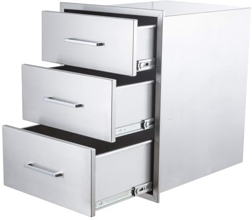 Cajones de cocina para exteriores, 45 x 46 x 61 cm, con triple acceso, para guardar cenizas, con mango de acero inoxidable para isla, estación de barbacoa, chimenea, parrilla