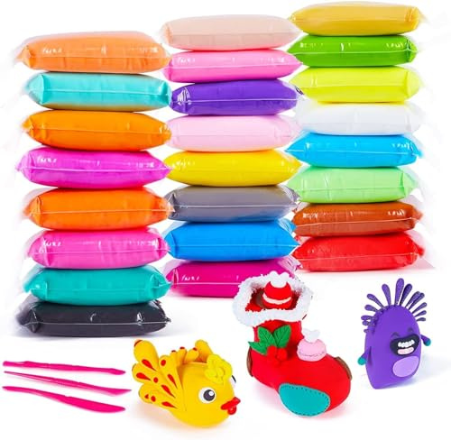 24 Colours Air Dry Clay - Ultra Light Modelling Clay for Kids & Artists, Non-Toxic Magic Clay with Tools, Creative DIY Crafts, Birthday Gifts for Children, UKCA Certified