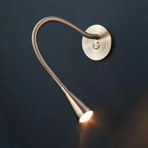 Lampada da lettura a LED in nichel, moderna lampada a collo di cigno con interruttore a pressione, lampada da comodino 3000 K, per testiera della camera da letto, faretto da parete flessibile