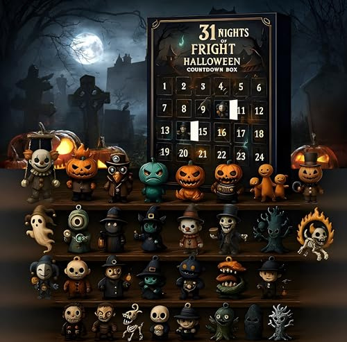 Halloween Advent Calendar 2025, 31 Nights of Fright, Halloweens Countdown Calendarm, 31 Kinds of Horror Ornaments Mini Collection Decorations Best Gift (Countdowns to 31 days)