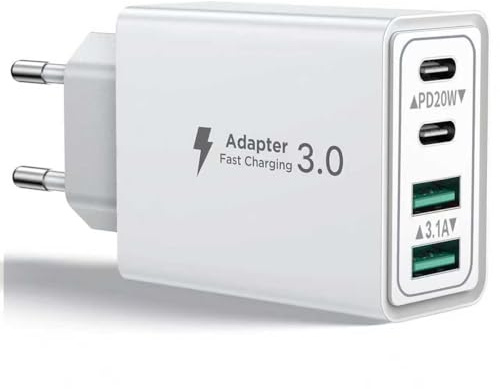 Chargeur USB C, 40W Prise USB C Chargeur USB PD+QC, 4 Port Chargeur Rapide pour iPhone 16 Pro/15/14/12/11/Pro Max/X/XS/XR/8/7/6S/iPad, Galaxy
