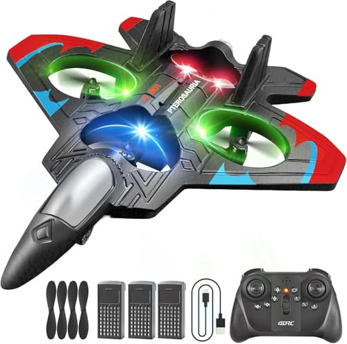 4DRC Aerei RC in schiuma con 3 batterie, aereo RC per bambini e adulti 8-12 anni, elicottero, jet da combattimento con luci, giocattolo aereo, regali per bambini, ragazzi, adulti e principianti