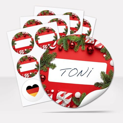 Geschenkaufkleber Weihnachten zum Beschriften (24 Aufkleber) Weihnachtsetiketten Rund 6 cm - Rot modern - weihnachtliche Deko Sticker Geschenke Pakete Briefe