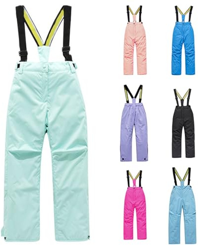 Pantalon de ski imperméable pour garçons et filles - Salopette d'hiver chaude à bretelles réglables - Jambe droite - Coupe-vent - Pantalon thermique épais pour le ski et le snowboard, Noir , 12-13 ans
