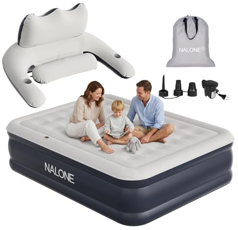 NALONE Colchón Hinchable Matrimonio con Bomba Integrada & Respaldo Integrado, Colchón Inflable 2 Plazas, Cama Inflable Autohinchable para Camping Y Hogar 203x152x45cm (Queen)
