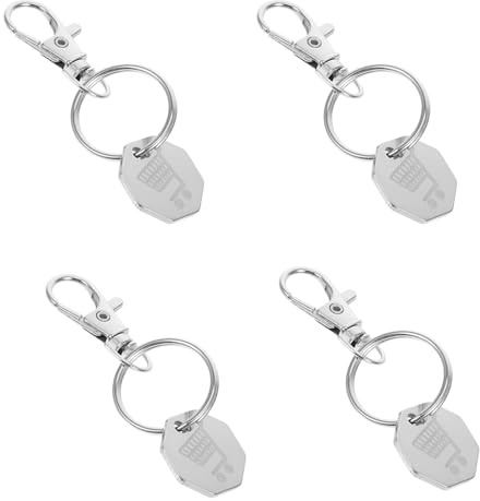 Abaodam 4pcs Stainless Steel Shopping Cart Keychain Trolley Coin Tokens, Grocery Cart Key Holder for Men and Women, Portable Quarter Token Key Ring for Supermarket Use