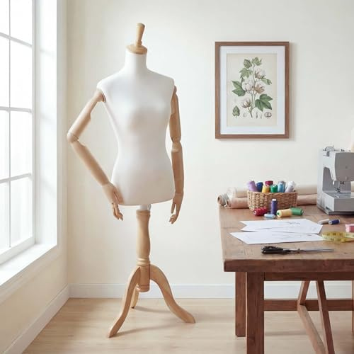 Mendler Schneiderpuppe HWC-Q23 Kunststoff Holz Torso, weiblich | mit Armen/Händen, beweglich Schaufensterpuppe, FSC®-Zertifiziert