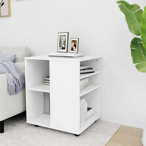 Kythralux Rollschrank Weiß aus Holzwerkstoff 60x53x72 cm mit 4 Rollen und 2 feststellbaren, mobiler Mehrzweck-Schrank für Büro, Wohnzimmer, Küche, Stauraum und Ordnung