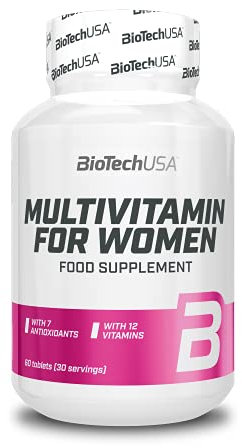 BioTechUSA Multivitamin For Women | 12 Vitaminas + 11 Minerales | Energía, huesos y apoyo inmunológico | Refuerzo antioxidante, 60 comprimidos