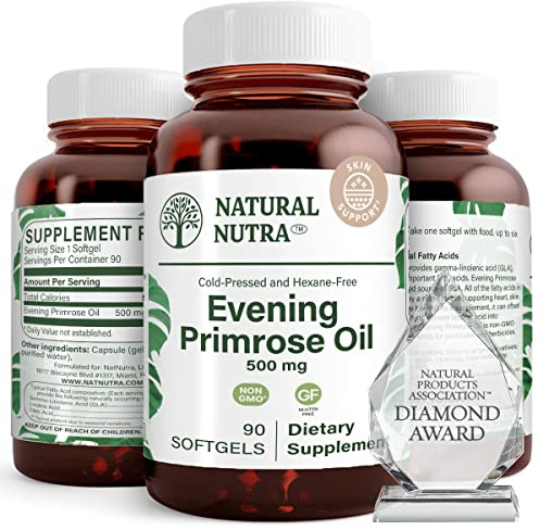 Natural Nutra Evening Primrose Oil Supplement from Fatty Acid, Nerve Health, Helps Reduce Skin Blemishes, Balance Body Secretions, Promote Heart Health, Skin Clarity, 500 mg, 90 Softgels