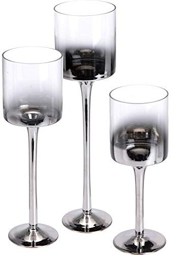 Kelche für Kerzen, Kerzenhalter, 3 Stück, transparent und schwarz - Home Styling Collection