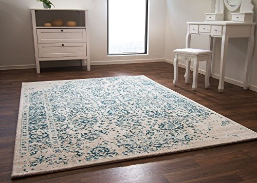 Steffensmeier Designer Teppich Modern Dresden Bordüre Wohnzimmerteppich in Creme blau, Größe: 120x170 cm
