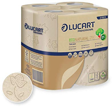 Lucart EcoNatural 811831 Toilet Paper 250 Sheets 2-Ply 64 Rolls 10 x 11 cm 8 x 8 Rolls Embossed EU Ecolabel