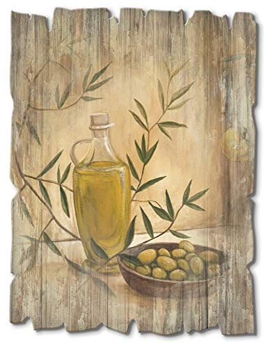 ARTLAND Wanddeko Bild aus Holz Holzbild vintage Deko 30x40 cm Hochformat Stillleben Italien Toskana Oliven Zitronenbaum Mediterran T4HV