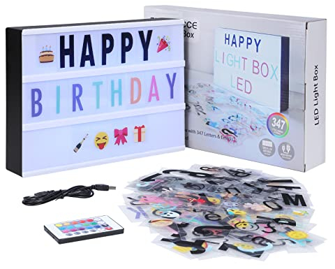 SHYOSUCCE LED Lightbox mit 16 Farbwechsel, 4 Blitzmodi, 262 Buchstaben,85 Emojis, Symbolen Ä Ö Ü ß, Batterie und USB Betrieben, A4 Leuchtkasten für Hochzeiten Geburtstagsfeie Party KTV Bar