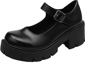 Womens Platform Mary Janes Shoes Sweet Toe Ankle Lolita Gothic Pumps Chunky Patent Leather