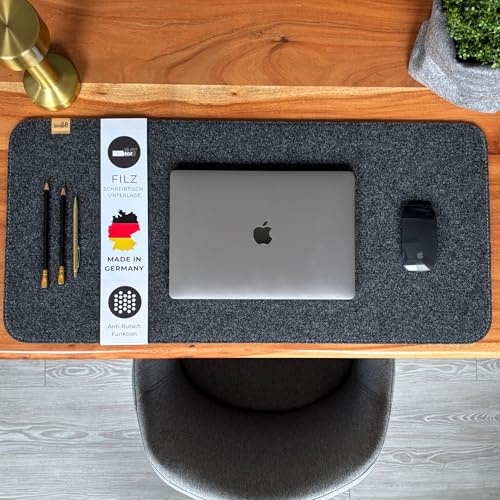 kontor28® - Schreibtischunterlage Filz MADE IN GERMANY | Schreibtisch Unterlage in der Größe 80x37,5 cm aus Upcycling-PET Filz | Filzunterlage Schreibtisch waschbar & Anti-Rutsch, Farbe Anthrazit