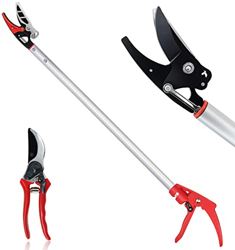 Byhagern 32-Inch Cut and Hold Pruners, Long-Reach Tree Pruner with Rotating Cutter Head, Long Pruning Shears for Garden, Fruit Picking, Branches Trimming
