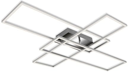 BRILONER Leuchten – LED Deckenleuchte, Deckenlampe in Stufen dimmbar, Wohnzimmerlampe mit Memoryfunktion, 50 Watt, 6600 Lumen, 3000 Kelvin, Chrom-Alu, 1040x710x95mm (LxBxH)