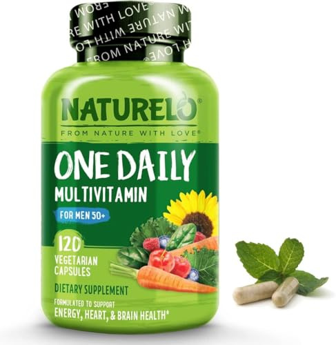 Men’s 50+ Multivitamin Easy One a Day | 120 Vegan Capsules (4 Month Supply) | 29 Essential Vitamins, Minerals & Fruit & Veg Extracts, for Men’s Health and Vitality | NATURELO