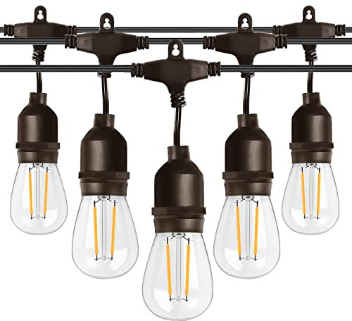 Spacelumen 49FT Outdoor String Lights Mains Powered, 16 Pcs 2W S14 LED E27 Screw Bulb, 2700K Warm White S14 Garden String Festoon Lights for Patio Party Wedding Yard Gazebo