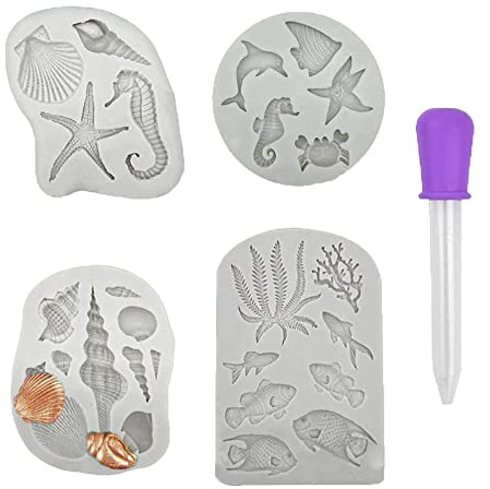 4 st marintema tårta fondantform, snäckskal silikonformar snäcka sjöstjärna fondant form havsborre godisform för tårtdekoration choklad