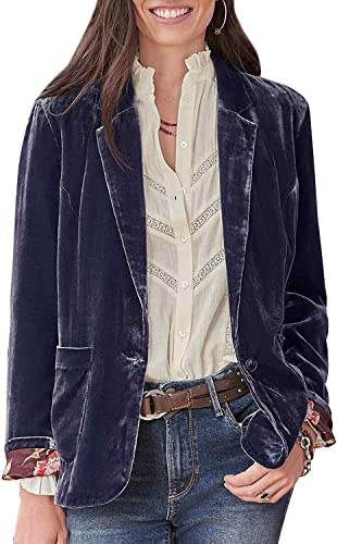 Lazutom Chaqueta de saco con solapa de terciopelo de manga larga elegante para mujer, chaqueta de traje de oficina y negocios con botones y bolsillos, Morado (, M